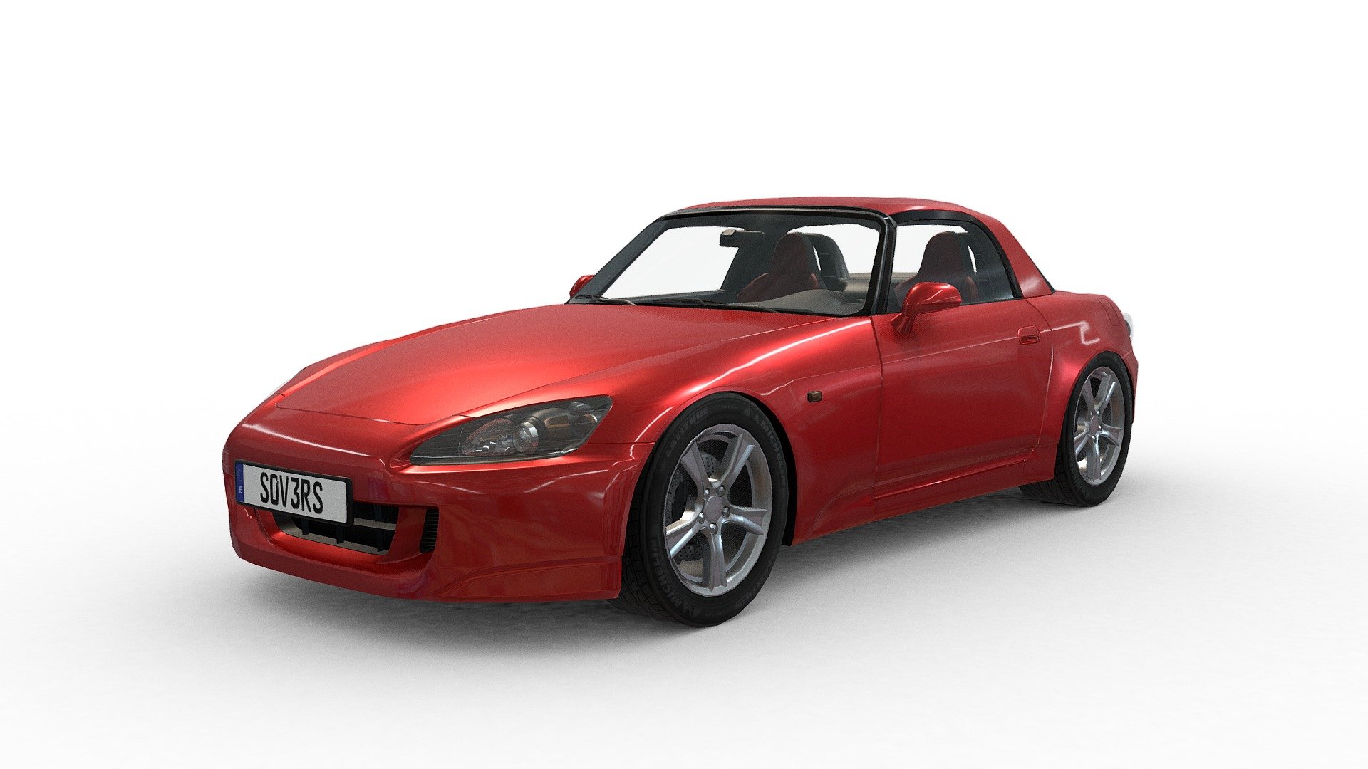 Commissioned work. Just one uv set with one single texture. Diffuse only. No AO bake or normal maps. Plain colors for the most parts except some details, interior labels and other things like gauges etc. Budget 22k polys (~40k tris) (counting only one rim/tyre) - Honda s2000 - 3D model by Sovers 3d model