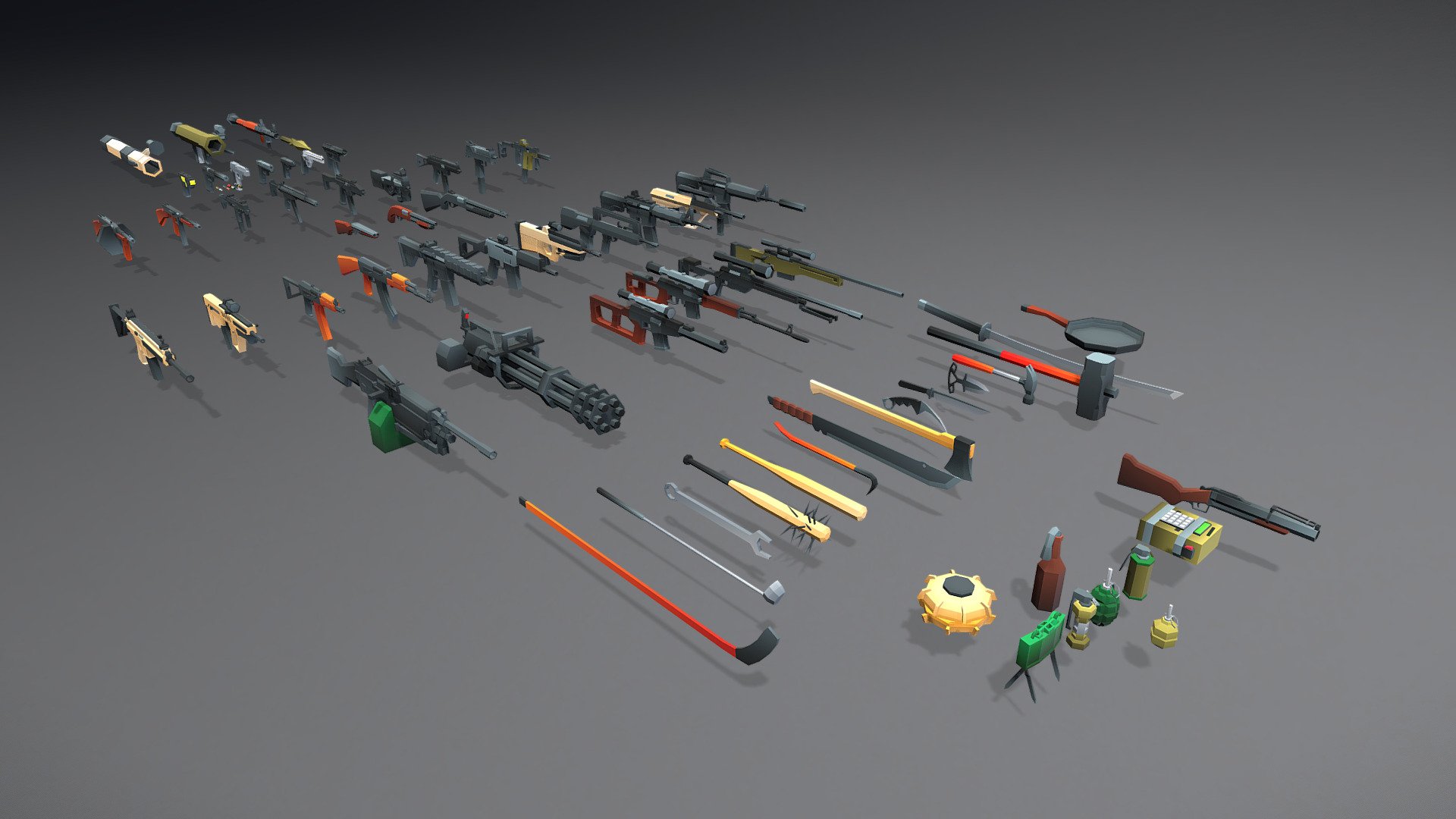Low Poly Weapons Collection - 64 Pack

Game-ready Appliances models. Pack include 64 models and 1 texture. Perfect for mobile games.
LOD: None Textures: 1 (512x512px)

Don't forget to ranked the package if you download it. It's helping me to make greatest things.

Thank you! - Low Poly Weapons Collection - 64 Pack - Buy Royalty Free 3D model by Exo404 (@sergeycg) 3d model