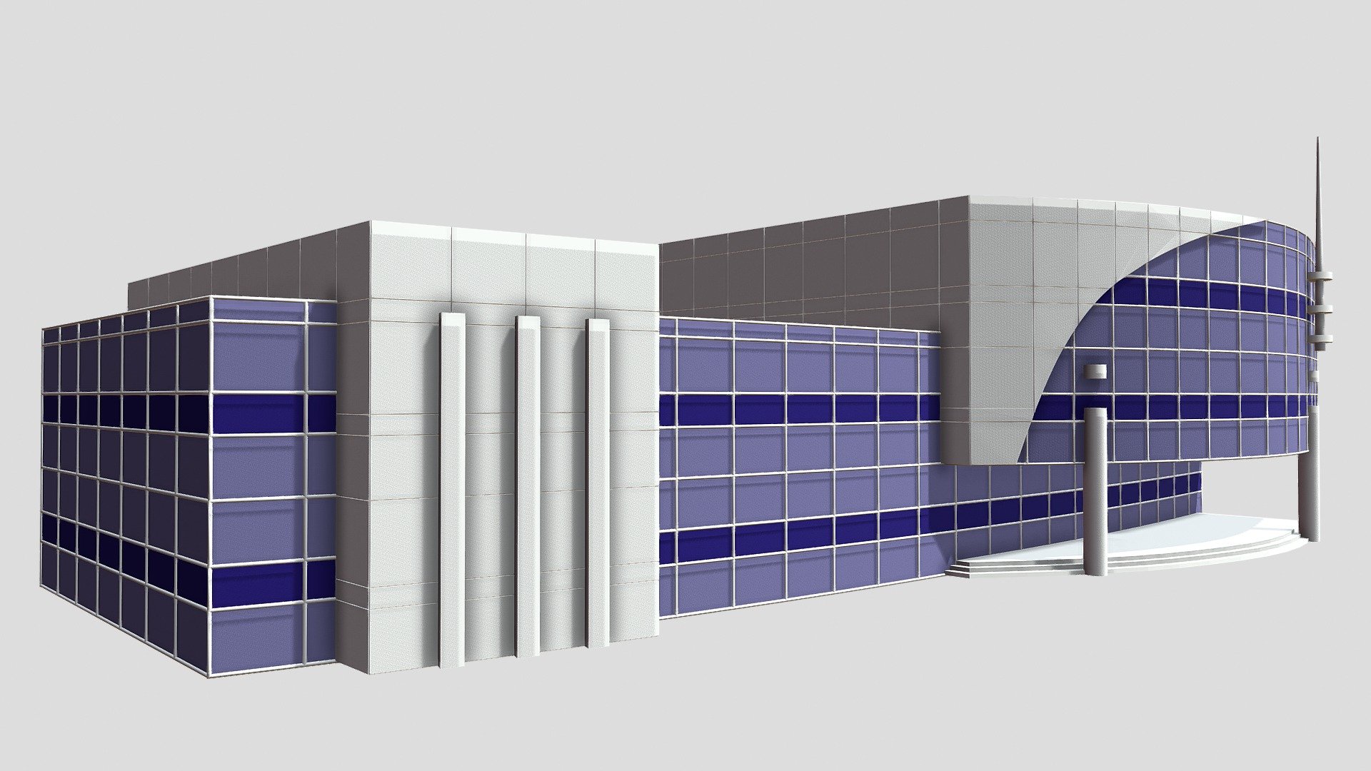 Office Building model with low poly

This is a model of a modern trading building It can be an administrative center for a company or office building or any commercial services, real-time and game use with low-poly, architecture, education 3d model