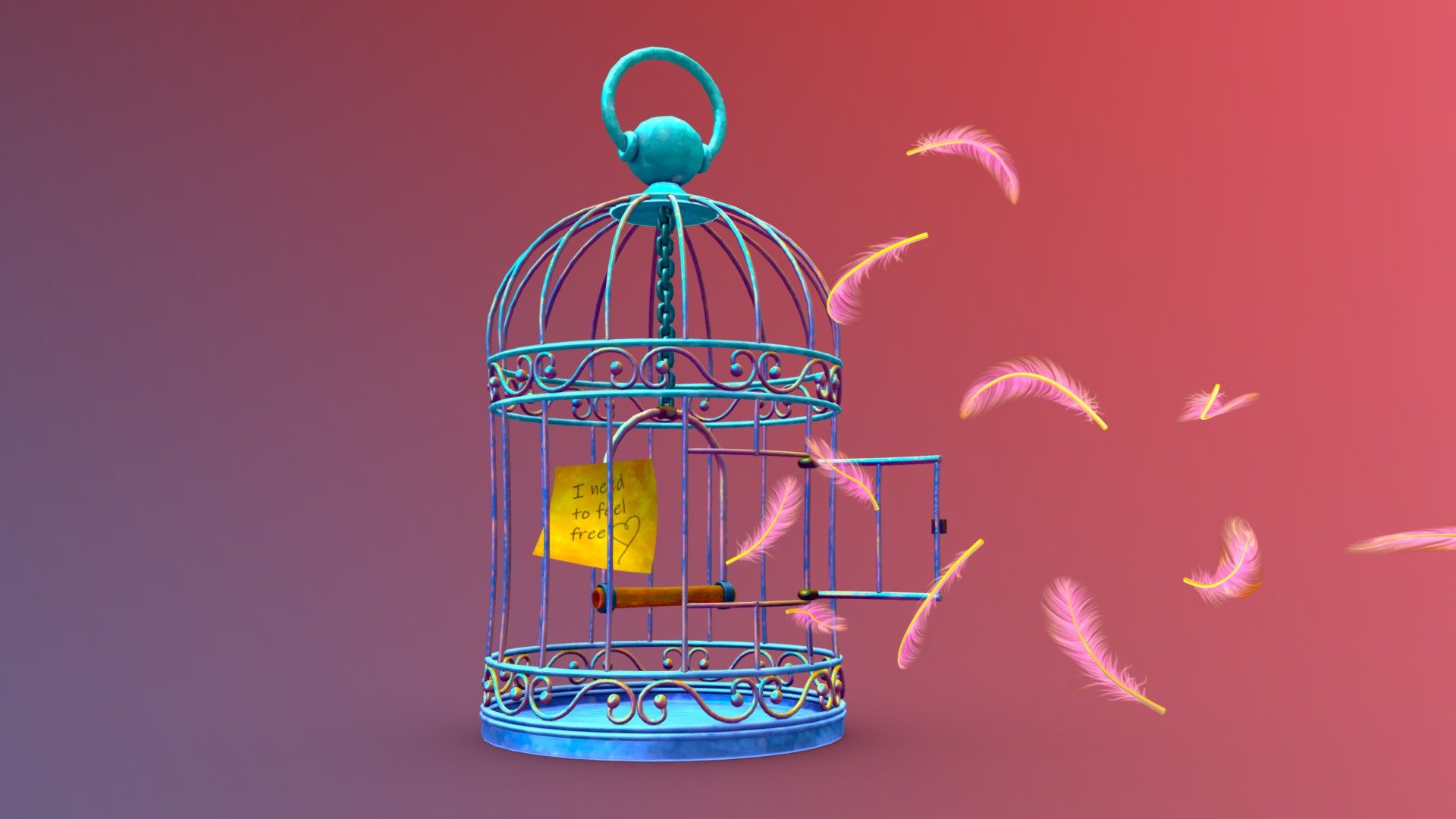 This week's topic is bird, so I have used it to try to tell a little story about emotional intelligence and the need to find ourselves 💜 - Sketchfab Weekly - Bird - Empty cage - 3D model by Dark Mermaids (@darkmermaids) 3d model