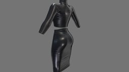 Black Leather Crop Top Pencil Skirt Outfit neck, leather, pencil, high, club, , fashion, knee, girls, top, long, clothes, skirt, business, sleeves, womens, outfit, wear, secretary, formal, latex, evening, crop, length, coctail, below, female, black