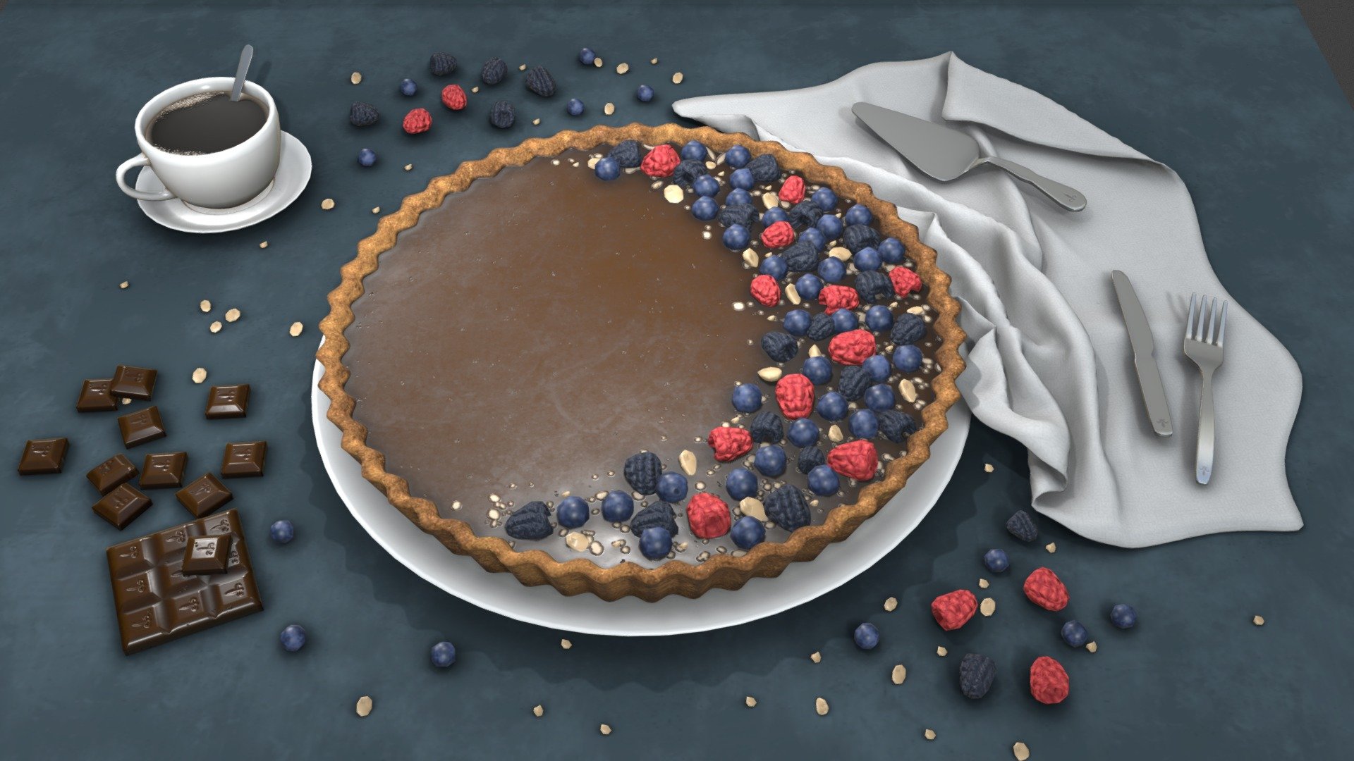 Chocolate tart - Download Free 3D model by Janis Zeps (@zeps9001) 3d model