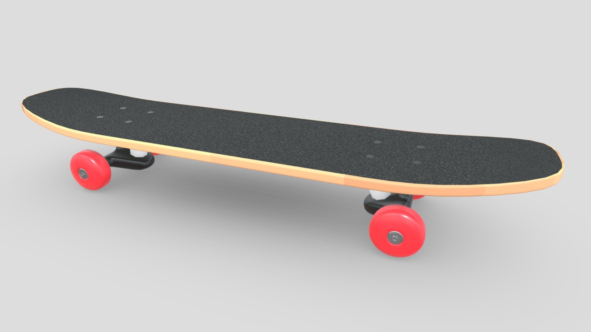 Wooden Skateboard that I have created using Blender. The textures for this model were created procedurally and then baked into PBR textures. There are 3 diffuse textures for 3 different types of wood undersides. Also included is an extra normal map for the underside of diffuse 3 texture.

Features:


Uses metalness workflow and 4K PBR textures in PNG format
Optional diffuse textures to customize the underside wood of the model
Included normal maps to add extra detail
Model has been manually unwrapped to match its PBR textures
Overlapping UVs on mirrored/duplicate meshes to save texture space
Blend file includes pre-applied textures
Model has been exported in 3 file formats (FBX, OBJ, DAE/Collada)

Included Textures:


AO, Diffuse, Roughness, Gloss, Metallic, Normal
UVLayout

The source file that is uploaded is for demonstration use and is uploaded in FBX format. In the additional file you will find all model exports and the textures that go along with them 3d model
