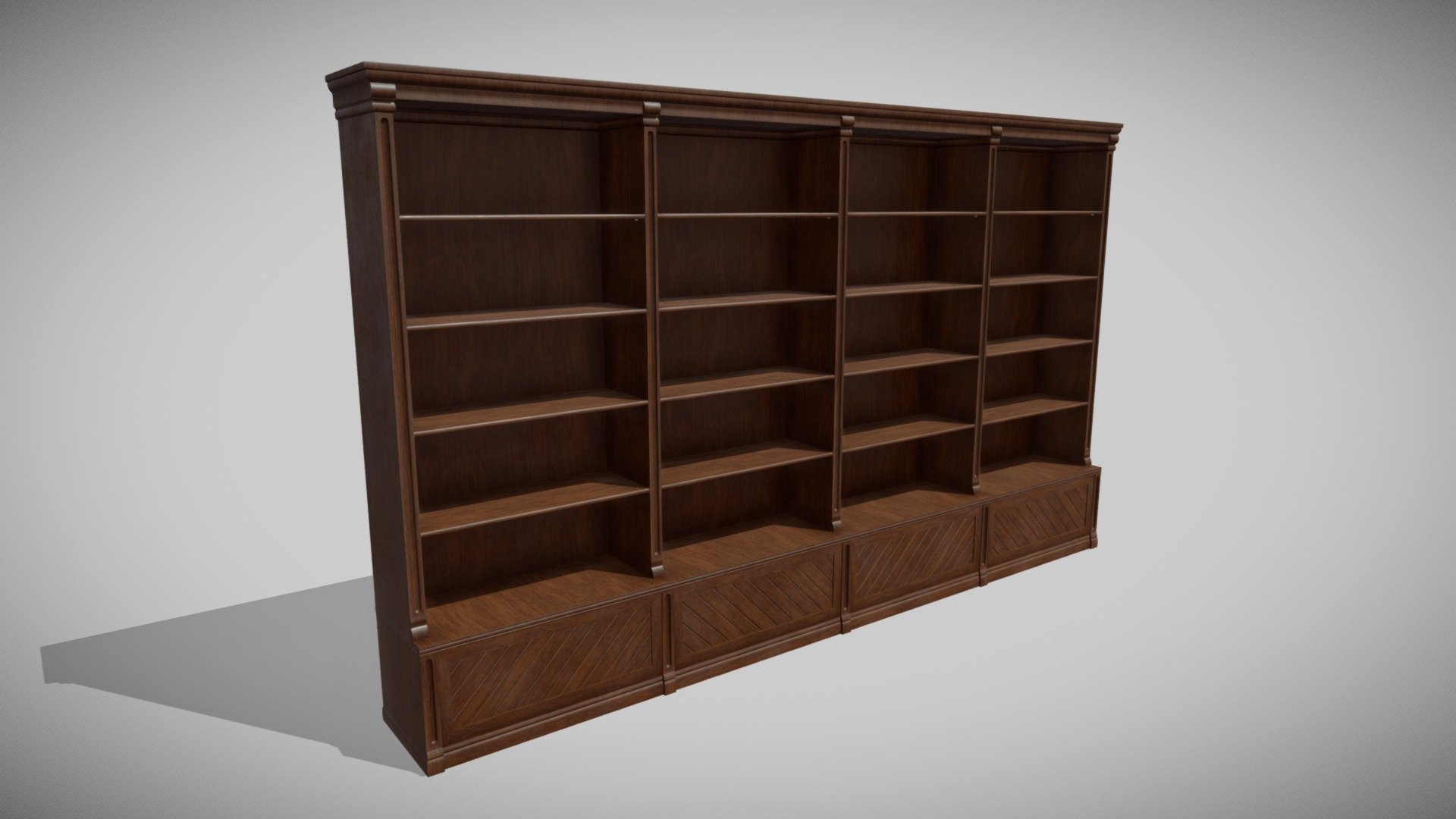 This is an old bookshelf. There are two materials (one for wood and the other for shelf holders) and three 4k textures (albedo, roughness and normal map). The model is game ready and high quality 3d model