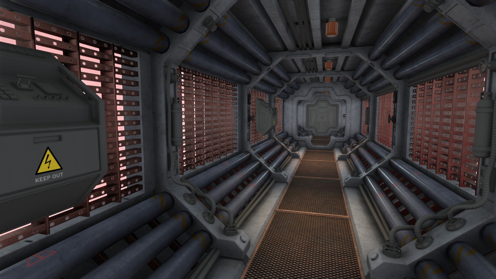 Explore the atmospheric interior of this spaceship hallway, heavily inspired by the iconic design from the film &ldquo;Alien