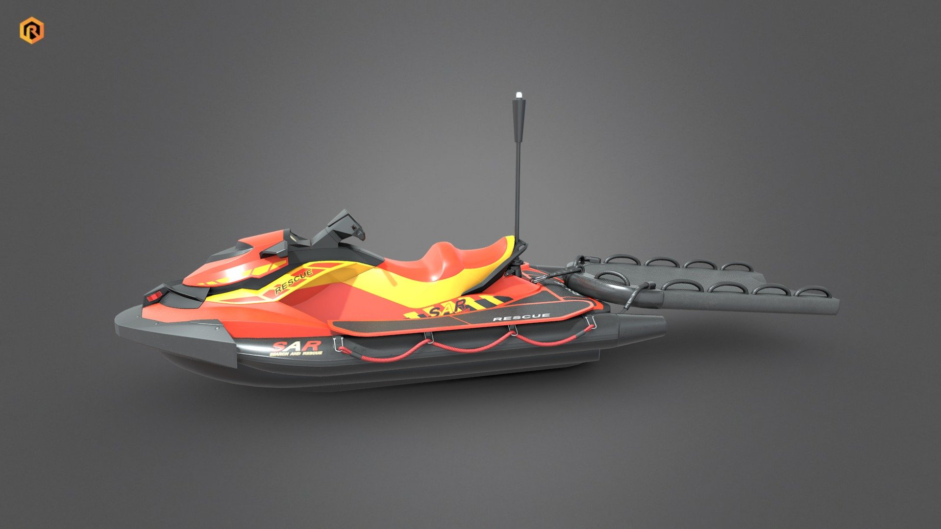Low-poly PBR 3D model of Lifeguard Watercraft.

This asset is divided into several parts so you can get several variations of this water vehicle.

This model was based on a high-end watercraft and now it is designed exclusively for search and rescue professionals.  

This 3D model is best for use in games and other VR / AR, real-time applications such as Unity or Unreal Engine. It can also be rendered in Blender (ex Cycles) or Vray as the model is equipped with all required PBR textures.   

Technical details:




4 PBR textures sets (Main Body, Emission, Alpha, Addons)

26666 Triangles.

22617 Vertices.

The model is divided into several objects to make it easier to configure different variants of the vehicle.

Lot of additional file formats included (Blender, Unity, UE4 Maya etc.)  

More file formats are available in additional zip file on product page.

Please feel free to contact me if you have any questions or need any support for this asset.

Support e-mail: support@rescue3d.com - Lifeguard Watercraft - Buy Royalty Free 3D model by Rescue3D Assets (@rescue3d) 3d model