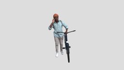 Humano Walking Man with a bike and phone_0644935 bike, cap, people, walking, phone, talking, casual, 3dpeople, 3dhuman, 3dperson, character, 3dscan, man, city, street, male, black, person