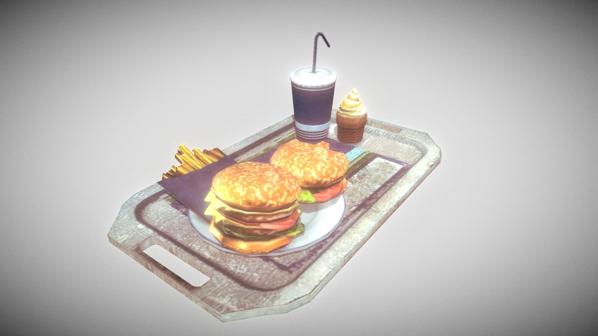 Low poly, Game ready, Fast food platter, single texture(4K) - Fast foods - 3D model by ElectroNick 3d model