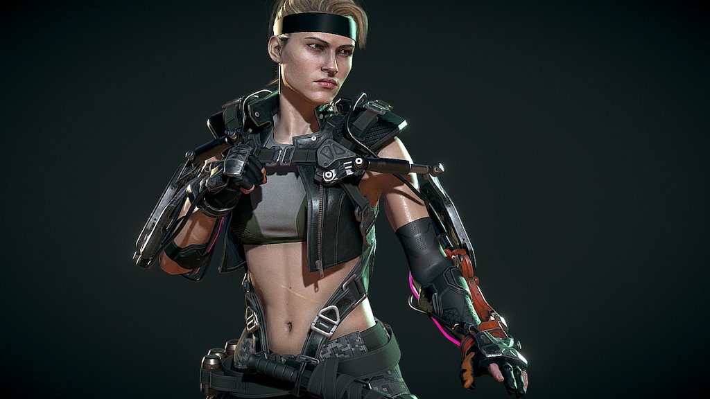 My take on Sonya Blade. I made this as a combination of multiple ideas/designs/characters that I wanted to do but would not have time to make them separately. I wanted to make a version of Sonya but also wanted to make some exo-suit, some military type of character etc, so I saved me the trouble and put everything together. Plus, I wanted to make a reference to Sonya's MK3 outfit mixed with a new design.

After all, Sonya using an exo-suit made sense to me, considering that her friend, Jax, has cybernetic arms. However, she didn't want exactly the same thing. The exo-suit is heavily based on Elysium's exo-suit 3d model