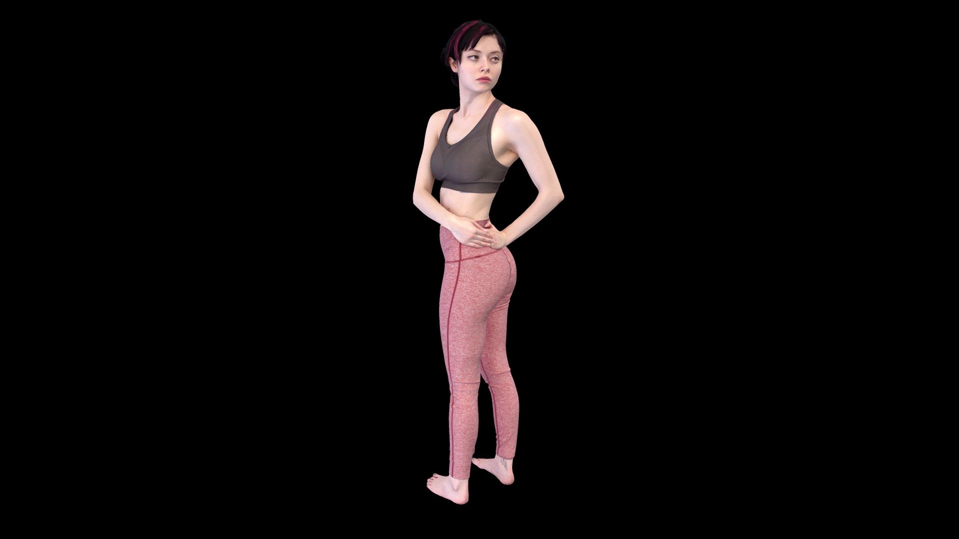 Amy in a torso twist exercise pose wearing yoga outfit.

Product Features:




Game Engine and PBR ready

High Poly

Textures:

All maps are in PNG format.




Diffuse Map (8192x8192)

Specular Map (8192x8192)

Roughness Map (8192x8192)

Normal Map (8192x8192)

SSS Map (8192x8192)

Model Polycounts:




160004 Faces

80000 Vertices

Available File Formats:




OBJ

FBX

About Human Engine:

Using our 150 DSLR Photogrammetry rig, we create 3D and 4D assets for Games, VFX, Movies, Television, Virtual Reality and Augmented Reality. From 3D scanning to rigging, game-engine integration, we have your character creation needs covered 3d model