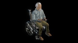 Oldman wheelchair wheelchair, oldman, low-poly-model, lowpolymodel, character, low-poly, texture, lowpoly, characterdesign