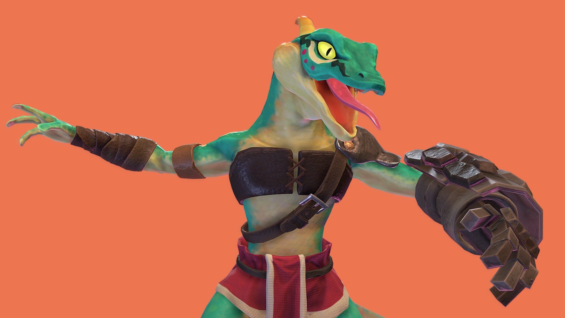 This is my final assignment for my Stylized minor at DAE Howest. For this assignment we had to make a game and/or animation ready model based on a chosen concpet. I chose the original Lizalfos design for the Legend of Zelda: Skyward Sword by Nintendo.

The pipeline involved sculpting and polypainting in ZBrush, manually retopo in 3dsmax, bake and add materials in Substance and finally run again through ZBrush for posing.

I'm open for feedback, especially regarding presentation (pose, lighting, ect) so feel free to leave a comment :) - Lizalfos Skyward Sword - Stylized Minor Final - 3D model by Catharina_Broes (@Catharina_B) 3d model