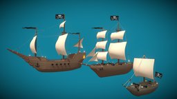 Stylized Low Poly Pirate Ship Pack crate, barrel, tropical, flag, sail, anchor, sailing, ocean, sailboat, cannon, galleon, sloop, pirateship, cannonball, brigantine, lowpoly, ship, sword, pirate, stylized, bottle, sea, boat