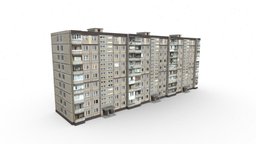 Nine-storey residential building exterior, residential, russian, russia, outdoor, denlog, storey, building, noai