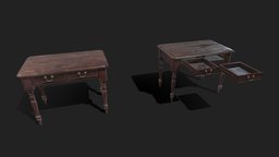 Vintage Desk office, victorian, empty, wooden, desk, vintage, retro, store, furniture, table, furnishing, dirty, drawer, old, writing, openable, game, pbr, wood, interior