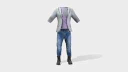 Mens Stylish Jacket Denims Boots Outfit leather, white, tshirt, shirt, front, fashion, up, t, jacket, legs, open, clothes, stylish, dress, boots, combat, sleeves, mens, torn, lace, t-shirt, outfit, handsome, wear, blazer, rolled, loose, trendy, pbr, low, poly, male, black, denims