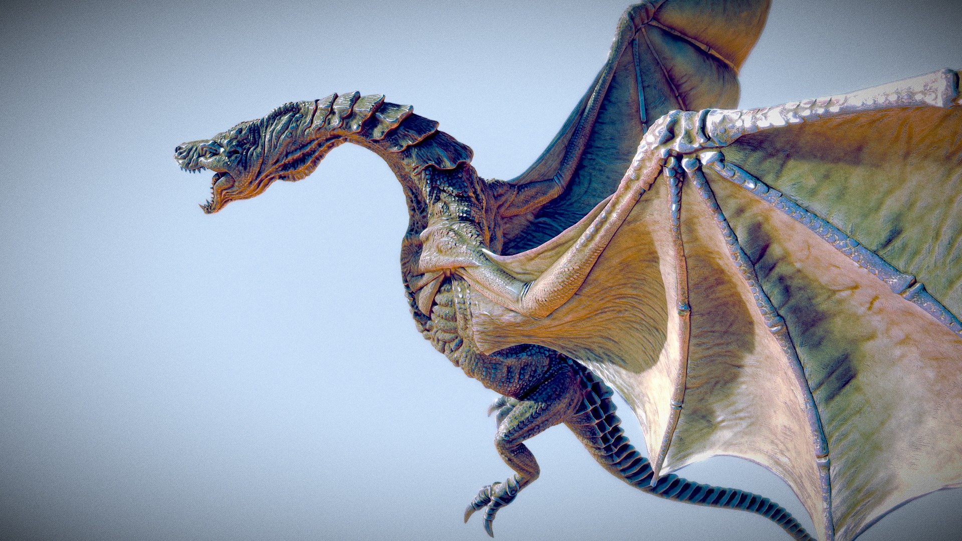 This Dragon was sculpted in Zbrush for a 3D sculpting contest, and I made a game ready version of a it, in a posture easy to rig for animation.
Is a low poly version but it have a good amount of geometry detail for very cose up scenes.

The geometry is in most common format : .OBJ 
Textures: Color, AO, NM, Curvature (4096x4096) 3d model