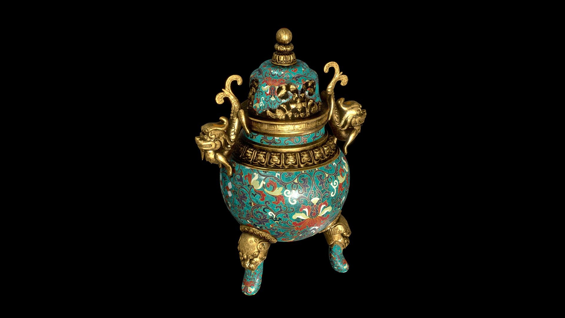 Free download：www.freepoly.org - A Cloisonne Enamel Tripod Censer-Freepoly.org - Download Free 3D model by Freepoly.org (@blackrray) 3d model