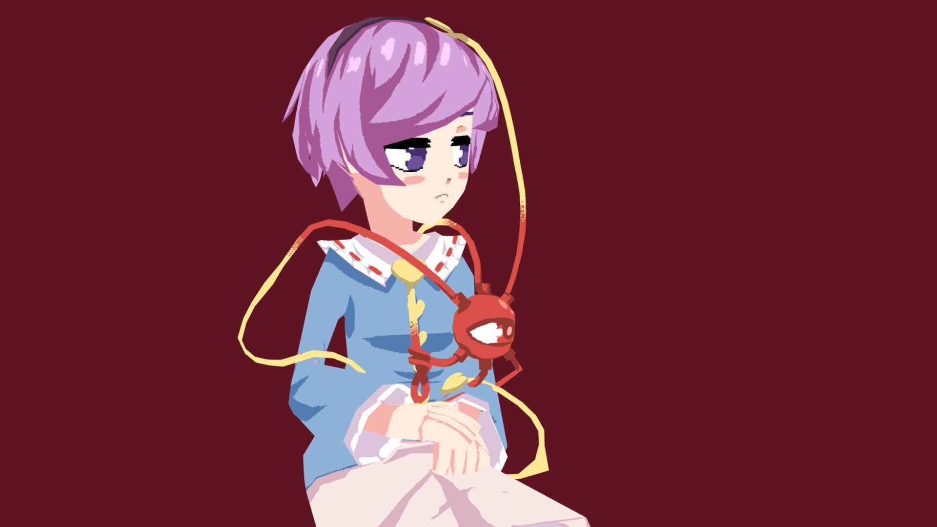 okay , rigging the eye thingie satori has going on was a nightmare, and this is the best pose I came out with,  I have no more models from this point,  I'll have to make a few new I guess - Komeiji Satori  (touhou) - 3D model by chained_tan (@ch_fren) 3d model