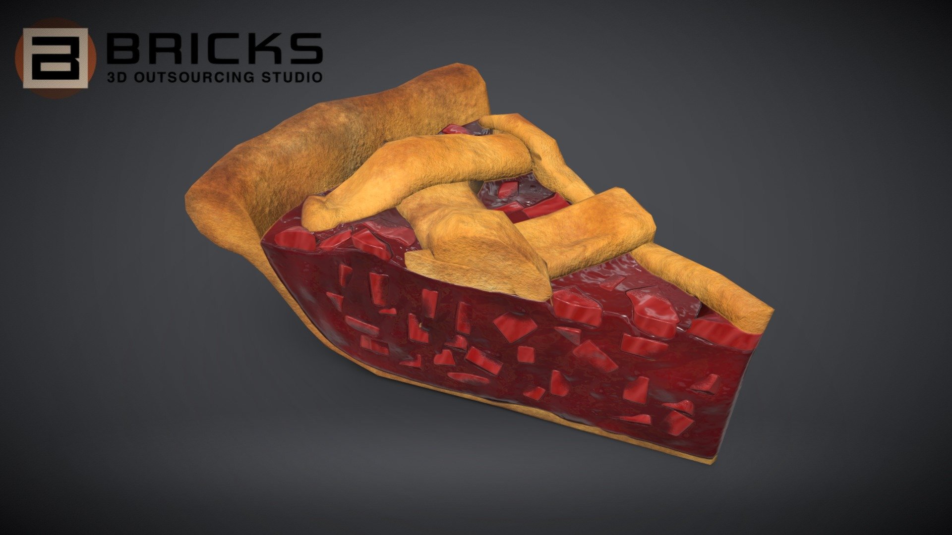 PBR Food Asset:
RhubarbPie_Piece
Polycount: 698
Vertex count: 351
Texture Size: 2048px x 2048px
Normal: OpenGL

If you need any adjust in file please contact us: team@bricks3dstudio.com

Hire us: tringuyen@bricks3dstudio.com
Here is us: https://www.bricks3dstudio.com/
        https://www.artstation.com/bricksstudio
        https://www.facebook.com/Bricks3dstudio/
        https://www.linkedin.com/in/bricks-studio-b10462252/ - RhubarbPiePiece - Buy Royalty Free 3D model by Bricks Studio (@bricks3dstudio) 3d model