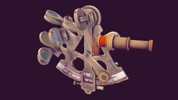 Low Poly Hand-painted Nautical Sextant