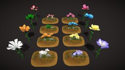 Lowpoly Stylized Flower Pack kit, plant, landscape, flower, garden, pack, collection, bush, cartoon, stair, game, 3d, art, lowpoly, model
