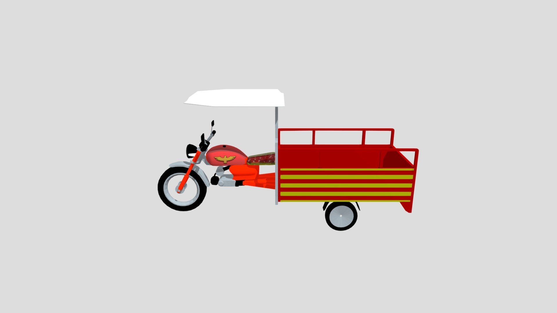 tuk tuk auto rickshaw chingchi 3d model. can be used in simulation games and 3d unity. also can be used in vr simulation. low poly 3d model for 3d modelers basic verison of a chingchi 3d model