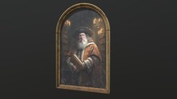 Old Portrait Painting of Wizard wizard, oil, portrait, medieval, painting, historical, antique, realistic, old, hogwarts, magician, character, pbr, lowpoly, fantasy, gold, gameready, hogwartslegacy, createdwithai
