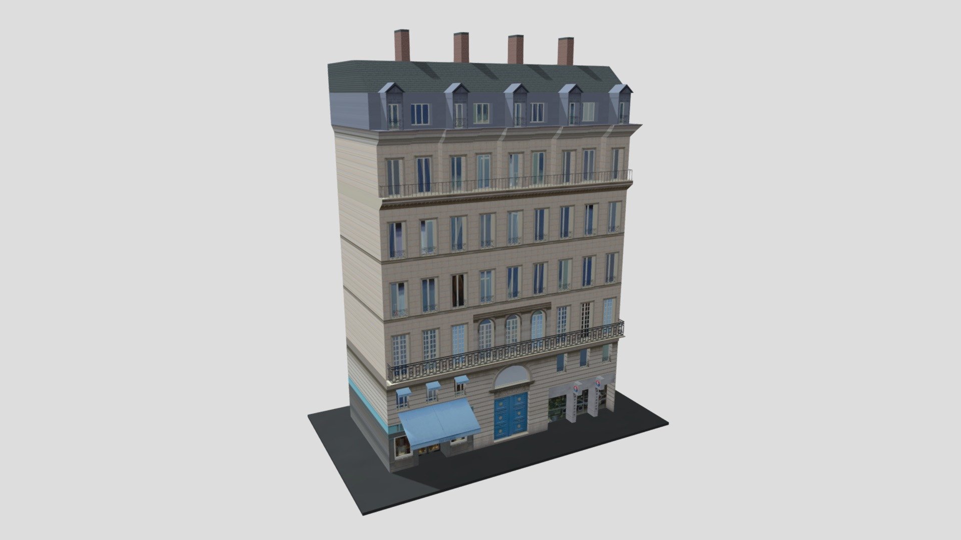 Typical  Paris Apartment Building 13
Originally created with 3ds Max 2015 and rendered in V-Ray 3.0. 

Total Poly Counts:
Poly Count = 89755
Vertex Count = 93626

https://nuralam3d.blogspot.com/2021/08/typical-paris-apartment-building-13.html - Typical  Paris Apartment Building 13 - 3D model by nuralam018 3d model