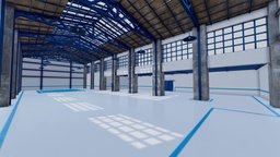 SHC Factory Hall Renovated scene, modern, storage, studio, other, warehouse, compound, clean, hall, old, sovjet, stair, blender, lowpoly, building, blue, factory, interior, industrial, light, environment, renovated