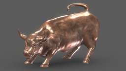 Wall Street Bull Low Poly Realistic PBR cow, bronze, monument, element, new, historical, landmark, manhattan, york, ready, bull, charging, business, vr, ar, horn, statue, realistic, nyc, copper, asset, game, low, poly, animal, street, sculpture, wall, steel
