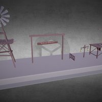Low poly animated western models lamp, fence, west, wild, sign, ready, western, windmill, gallows, game, low, poly, animated