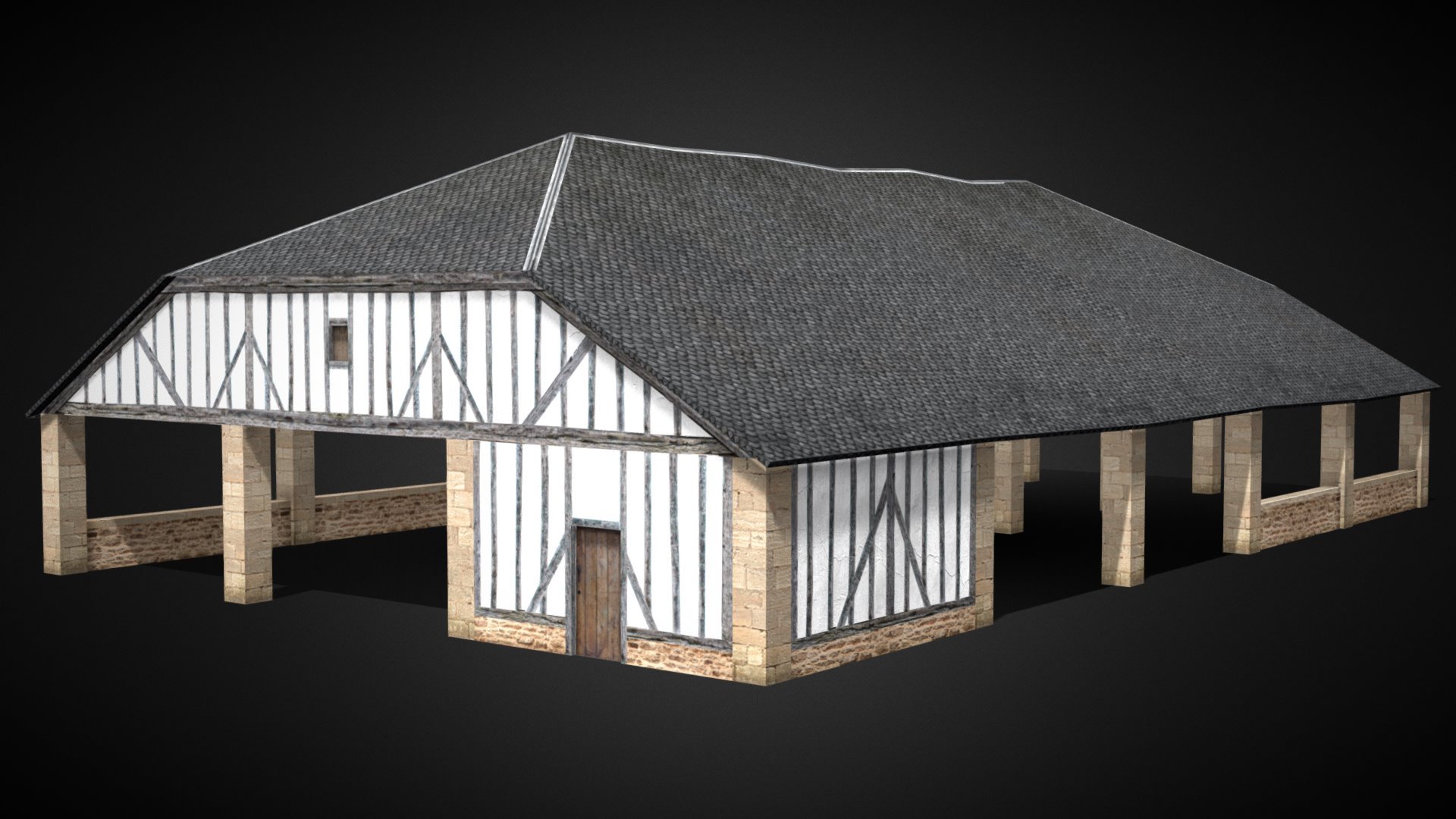 Cities: Skylines Workshop asset - Medieval Market Hall - Download Free 3D model by Lost Gecko (@Lost_Gecko) 3d model