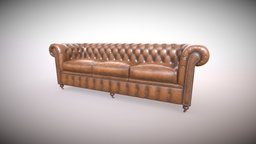 Chesterfield Sofa 3-seater brown leather sofa, leather, couch, brown, chesterfiled