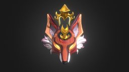 Mysterious Fox Mask sculpt, spirit, fox, guard, guardian, asian, goddess, mask, deity, handpainted, lowpoly, zbrush, animal, stylized, animated, fantasy