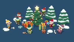 Mini Simple Characters | Christmas Pack humanoid, toon, pc, pack, christmas, gamedev, props, indiedev, cartoon, game, lowpoly, gameart, mobile, characters, stylized, modular, gameready