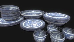 PBR Old China tea, food, storage, games, coffee, plate, small, bowl, china, dish, furniture, table, 4k, dishes, kitchen, soup, bowls, game, pbr, cup