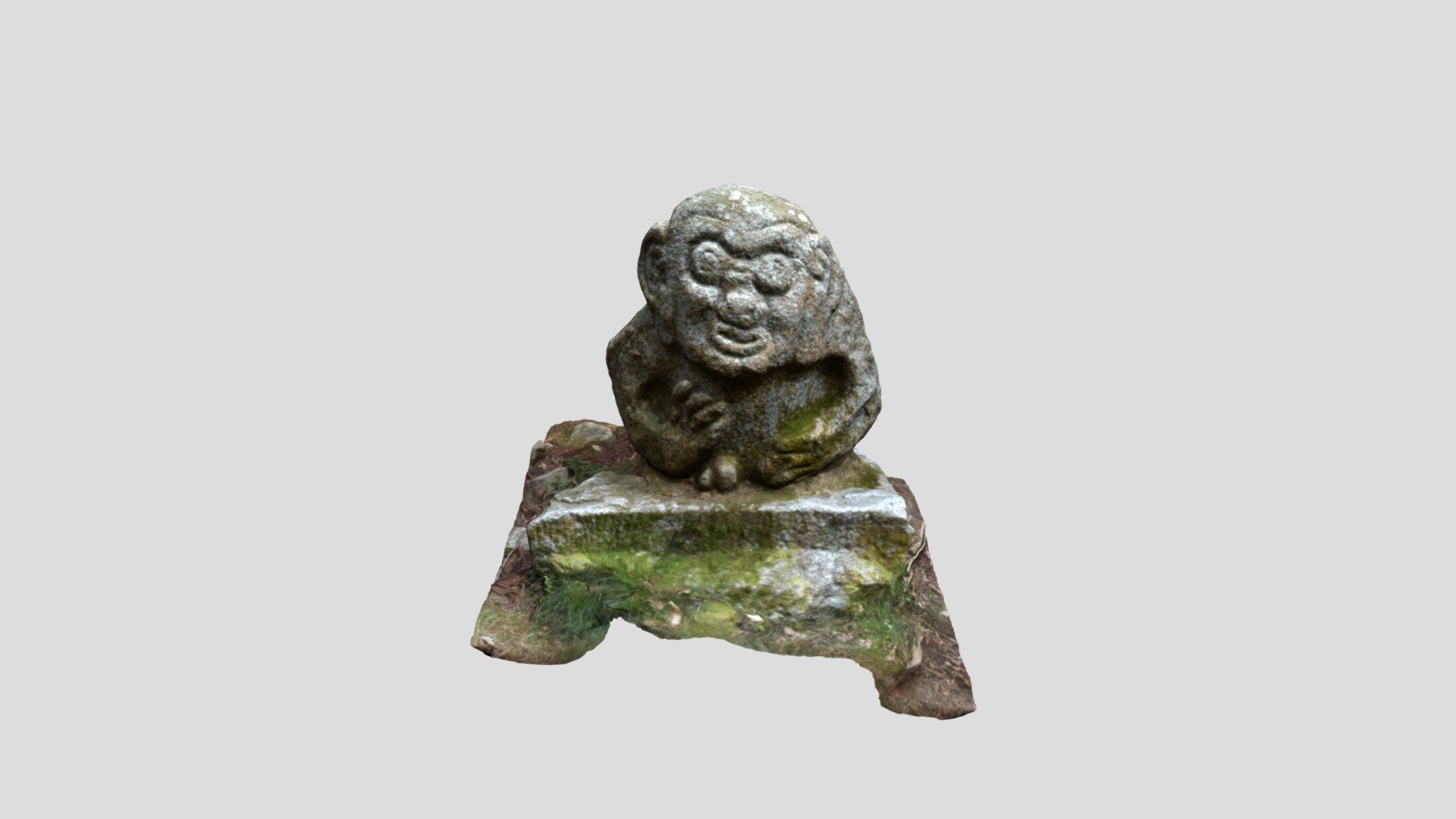 高取城（奈良県高取町）の猿石。 飛鳥の吉備姫王墓に残る4体の猿石と同類の石造物である。7世紀頃に制作されたと推定され、のちに高取城に移されたと伝わる。
Nikon D5500（AF-P DX NIKKOR 10-20mm f/4.5-5.6G VR）で撮影し、Metashapeで処理した。

Saruishi at Takatori castle (Takatori town, Nara prefecture, Japan). It is a stonework of the same type as four Saruishi that remain in the tomb of Kibihime in Asuka. It is estimated to have been created around the 7th century, and was later moved to Takatori Castle.
Taken with Nikon D5500 (AF-P DX NIKKOR 10-20mm f/4.5-5.6G VR) and processed with Metashape 3d model