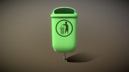 Green Trash Bin Low-Poly green, small, trash, park, outdoor, game-ready, prob, 3dhaupt, garbage-guy, papierkorb, abfalleimer, pbr, plastic