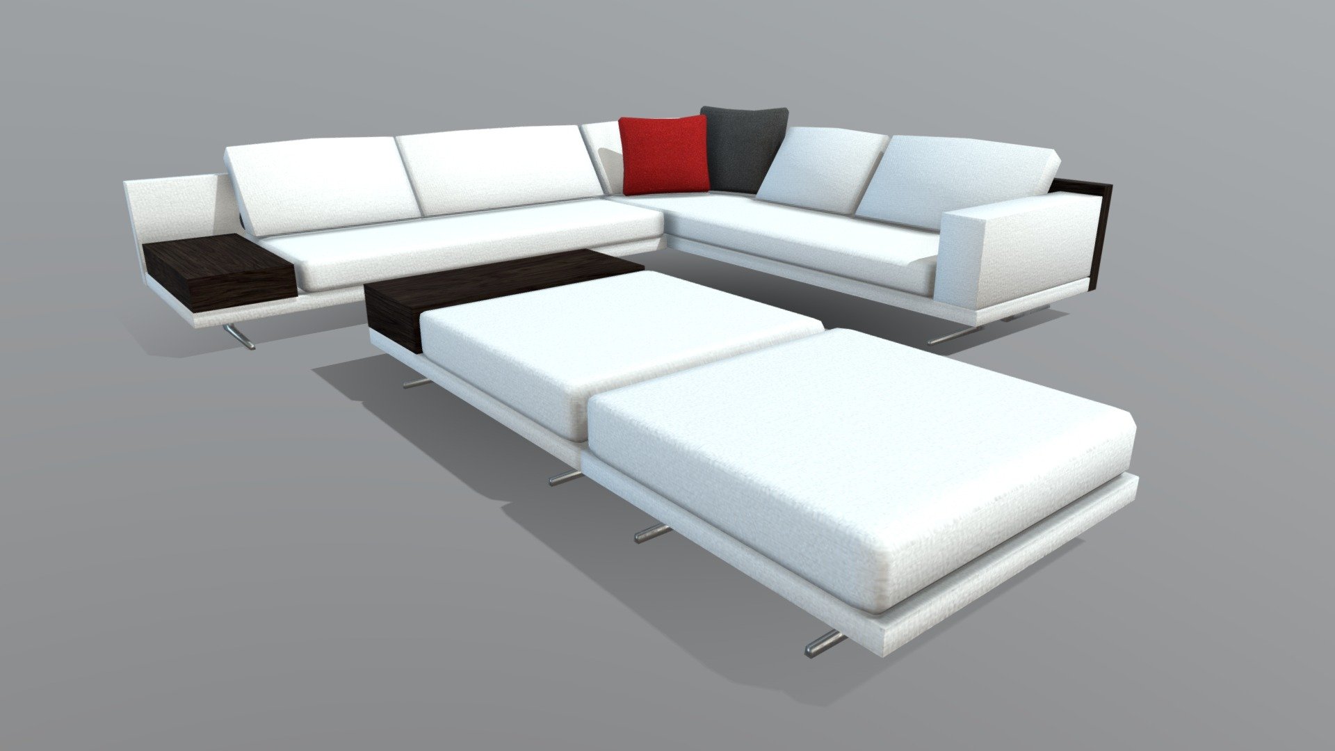 Nice low-poly realistic model of sofa with ottoman. Sofa and adjoining furniture are made in modern style and laconic colors that suitable for AR/VR engineering, game or advertising. Files units are centimeters and all models are exactly scaled to represent real-life object's dimensions 3d model