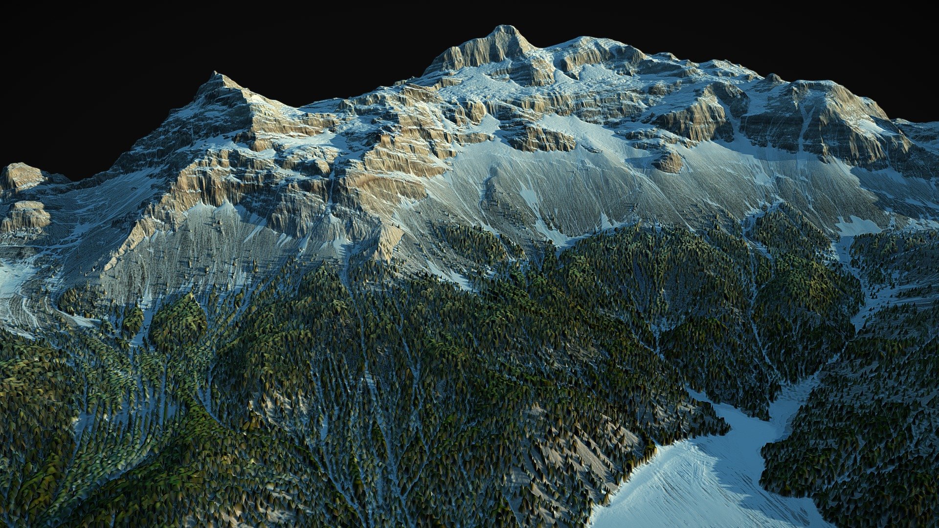 Fully Procedural Landscape created in World Machine.
Inspired by winter. Go hiking! Mountains are beautiful! - Winter forest mountains - (World Machine) - Buy Royalty Free 3D model by gamewarming 3d model
