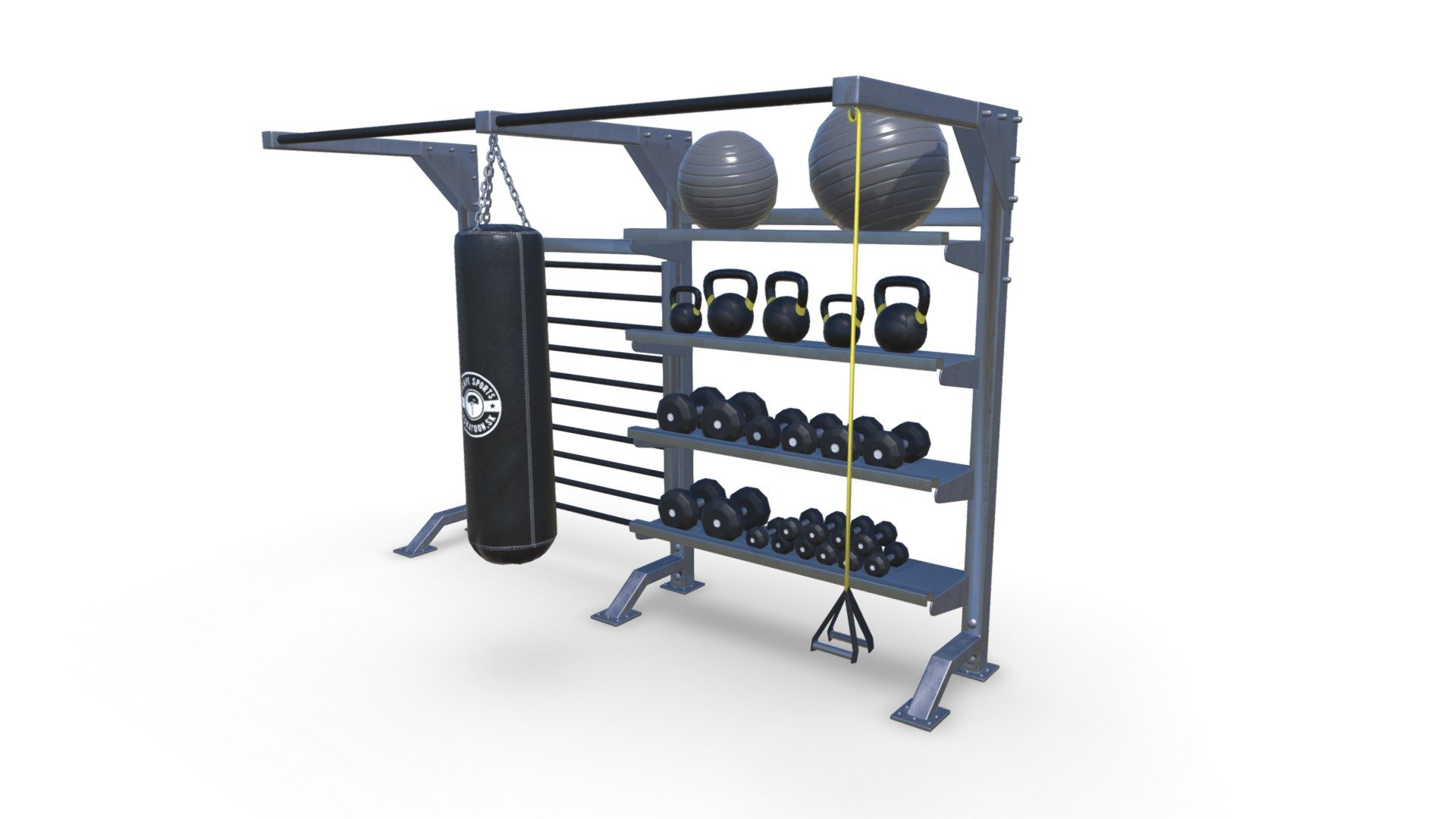 Gym Rack with equipments 
triangles: 29,400
vertices: 15,600

created in 3ds max, substance painter, zbrush, photoshop - Gym Rack with equipments - 3D model by Harshit Prajapati (@harshit77) 3d model