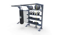 Gym Rack with equipments gym, vr, ar, game-asset, low-poly-model, virtual-reality, gym-equipment, augmented-reality