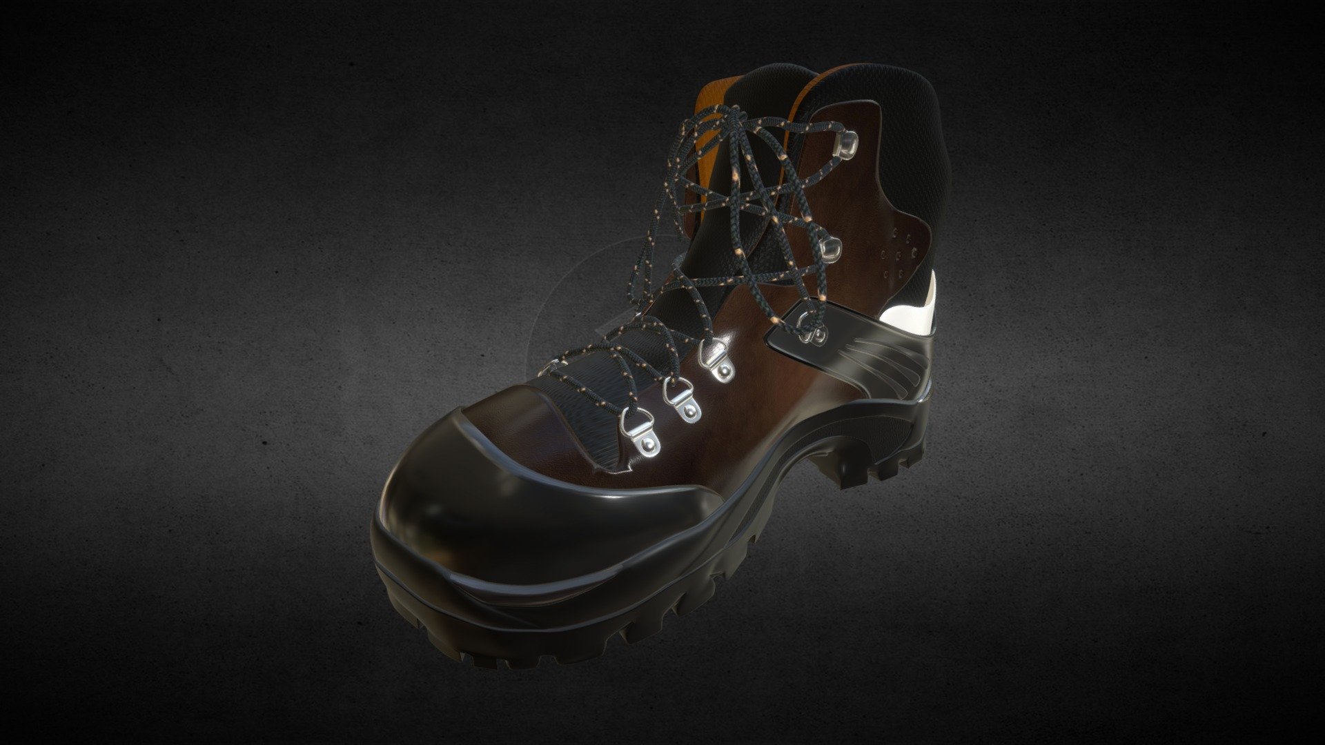 This is a boot I uploaded in 2013 to Sketchfab. It was for a freelance job, in Blender 2.66. It had some problems in the textures and the blender file was failing. So I fixed the problems and now I've re-uploaded it with improved textures and using PBR 3d model