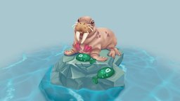 Walrus Beauty walrus, low_poly, low-poly, hand-painted, handpainted-lowpoly