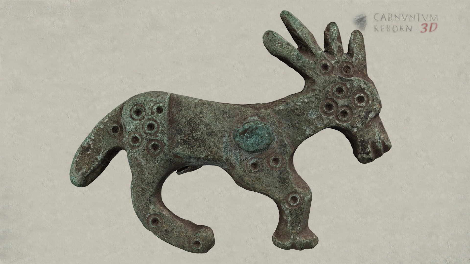 Roman fibula in the shape of a stag. The body is decorated with circular eyes. The needle is missing. Bronze; l 4,6 cm.

Model: © Landessammlungen Niederösterreich, Niederösterreich 3D - Fibel - 3D model by noe-3d.at (@www.noe-3d.at) 3d model