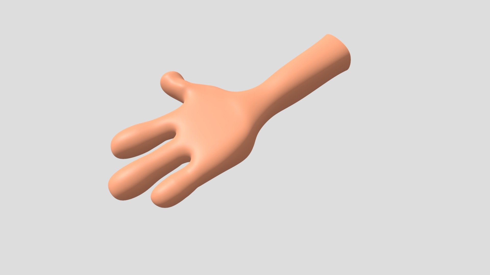 Four finger cartoon hand. Perfect for any carton character. Hand only. Can easily be attached to any model with 8 edges.  Built in Blender, low poly with subdivision surface. 
 SPECIFICATAIONS
Originally created with Blender

Eevee rendering used for preview images. 

Low-Poly with Subdivision Surface modifier added. Can be disabled. 

No third-party renderer or plug-ins needed 3d model