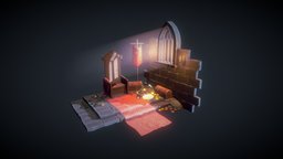 Kings Throne Diorama castle, throne, treasure, diorama, king, blender, lowpoly, gameart, chair, stylized, fantasy