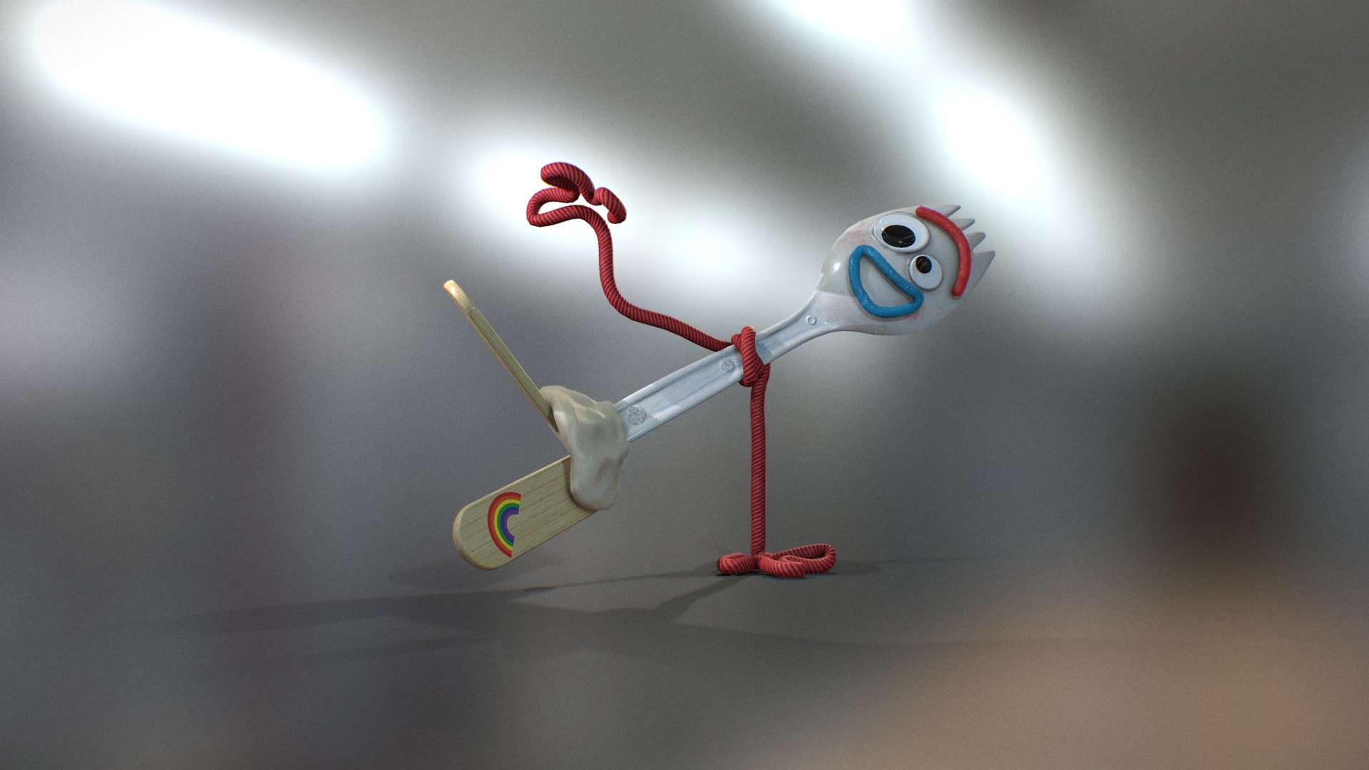 This is a 3d model of Forky for using as toy character. It is can be rigged and animated for games and many other short movie renders.

This model is created in 3ds Max and textured in Substance Painter.

This model is made in real proportions.

High quality of textures are available to download.

Maps include - Base Color, Normal, Metallic, AO and Roughness Textures 3d model