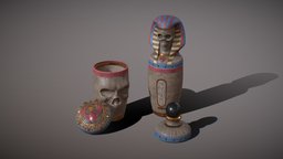 OB 02 Egyptian Necromancer Kit Canopic Jars death, jar, pharaoh, necromancer, canopic, hieroglyph, ancient-egypt, skull, gameasset, magic, noai